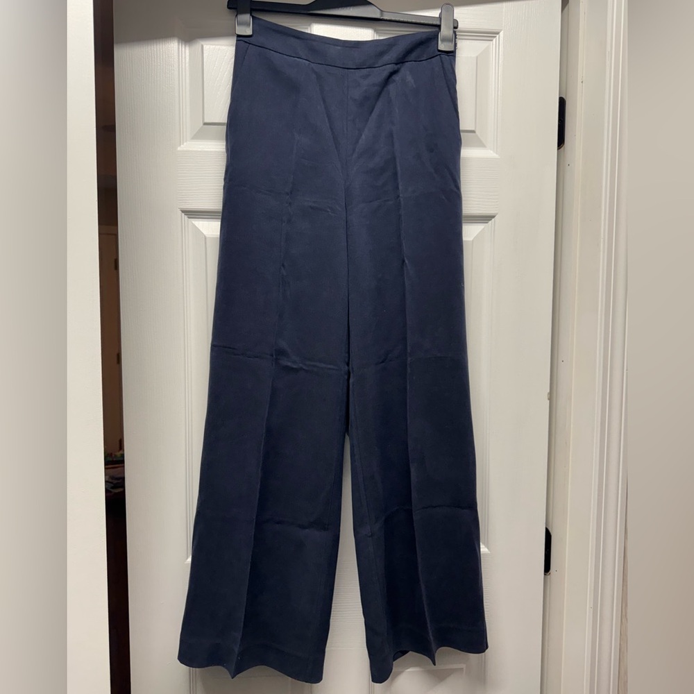 H&M Navy Wide-Leg High-Rise Trousers with Side-Zip, Size: US 6